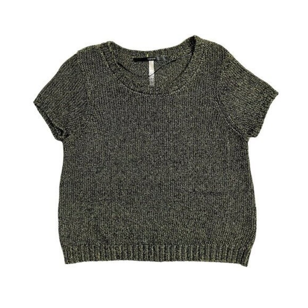 Kensie Knit Top Round Neck Short Sleeve Neon Green Black SZ XL